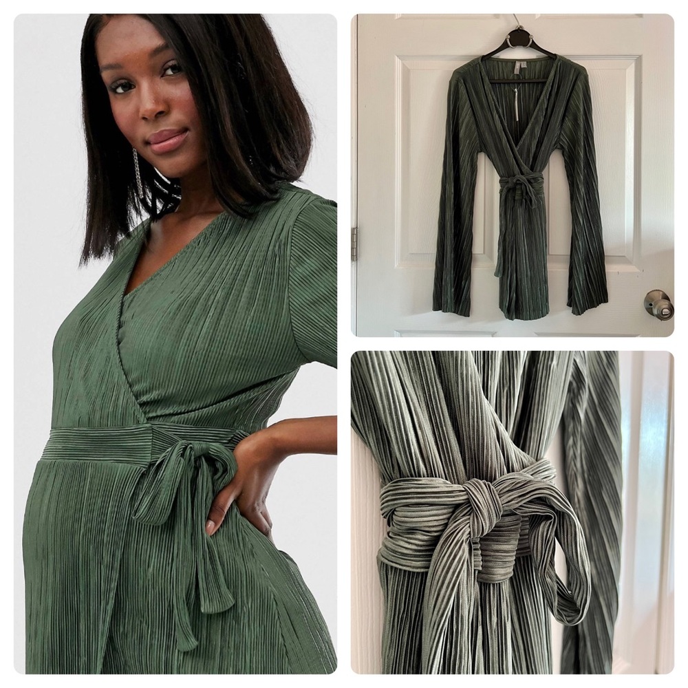 ASOS Maternity wrap top in plisse with tie side green